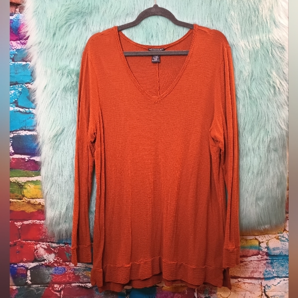 Adrianna Papell Orange Auburn V-Neck Long sleeve Tunic Size L